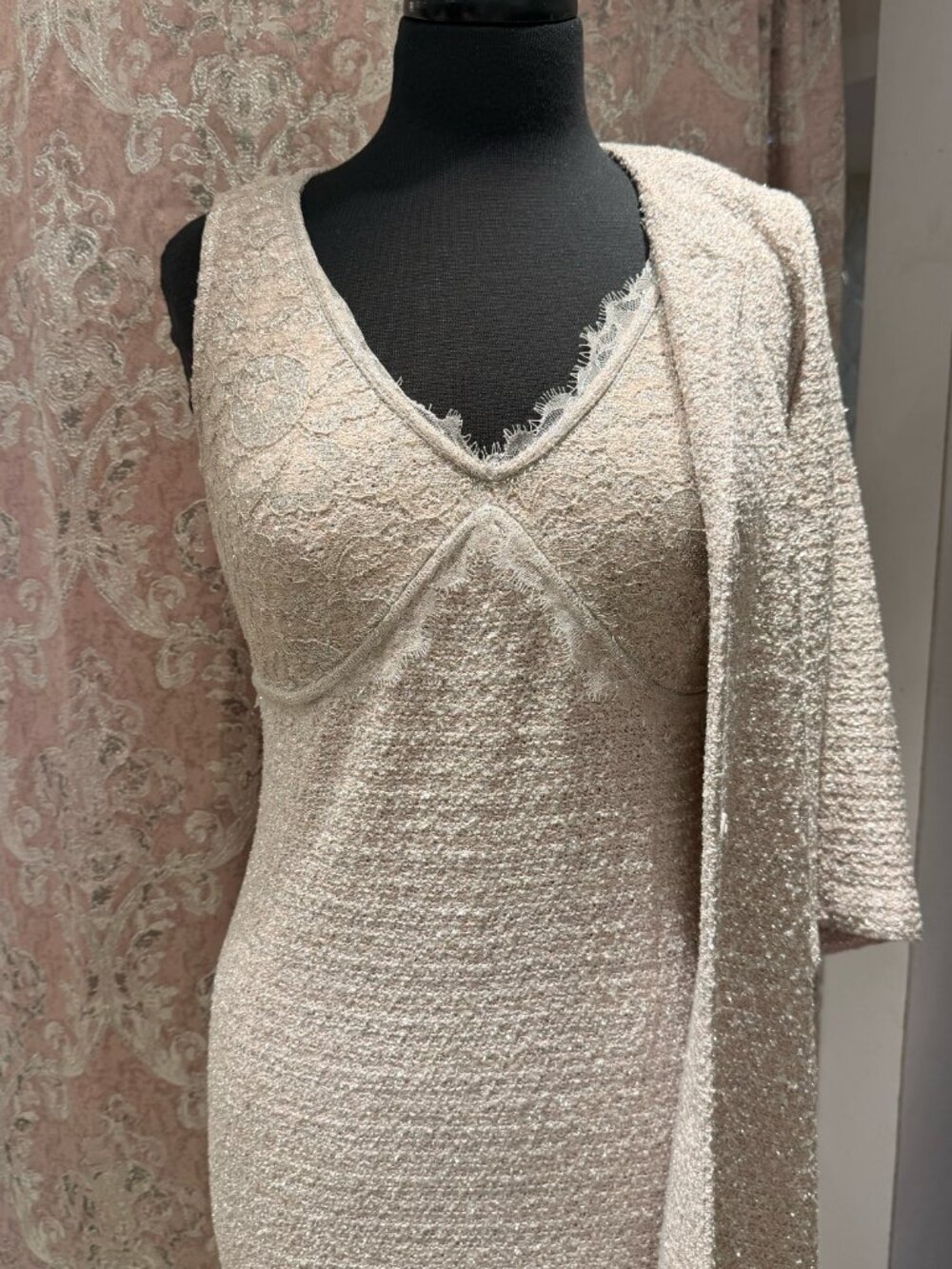 St. John Sparkly Beige Tweed Mini Dress + Jacket Set - Picture 3 of 6
